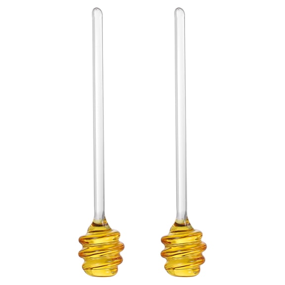 Uxcell 2 Pcs Varilla de Mezcla de Miel de Vidrio, 7" Diseño en Espiral No Goteo Varita para Miel Accesorio de Cocina para Mermelada Jarabe, Amarillo Dorado