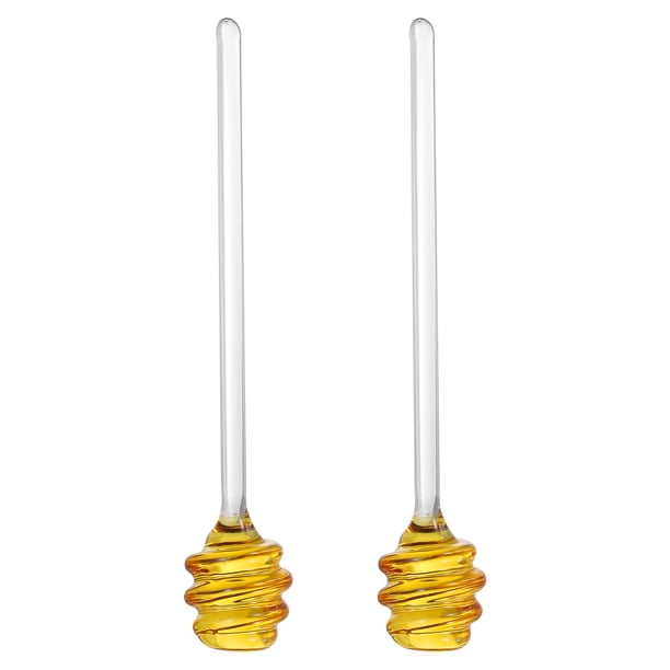 Uxcell 2 Pcs Varilla de Mezcla de Miel de Vidrio, 7" Diseño en Espiral No Goteo Varita para Miel Accesorio de Cocina para Mermelada Jarabe, Amarillo Dorado