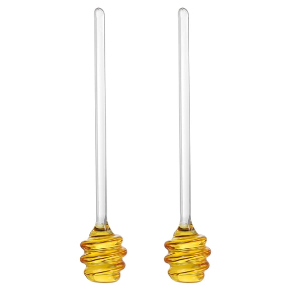 Uxcell 2 Pcs Varilla de Mezcla de Miel de Vidrio, 7" Diseño en Espiral No Goteo Varita para Miel Accesorio de Cocina para Mermelada Jarabe, Amarillo Dorado