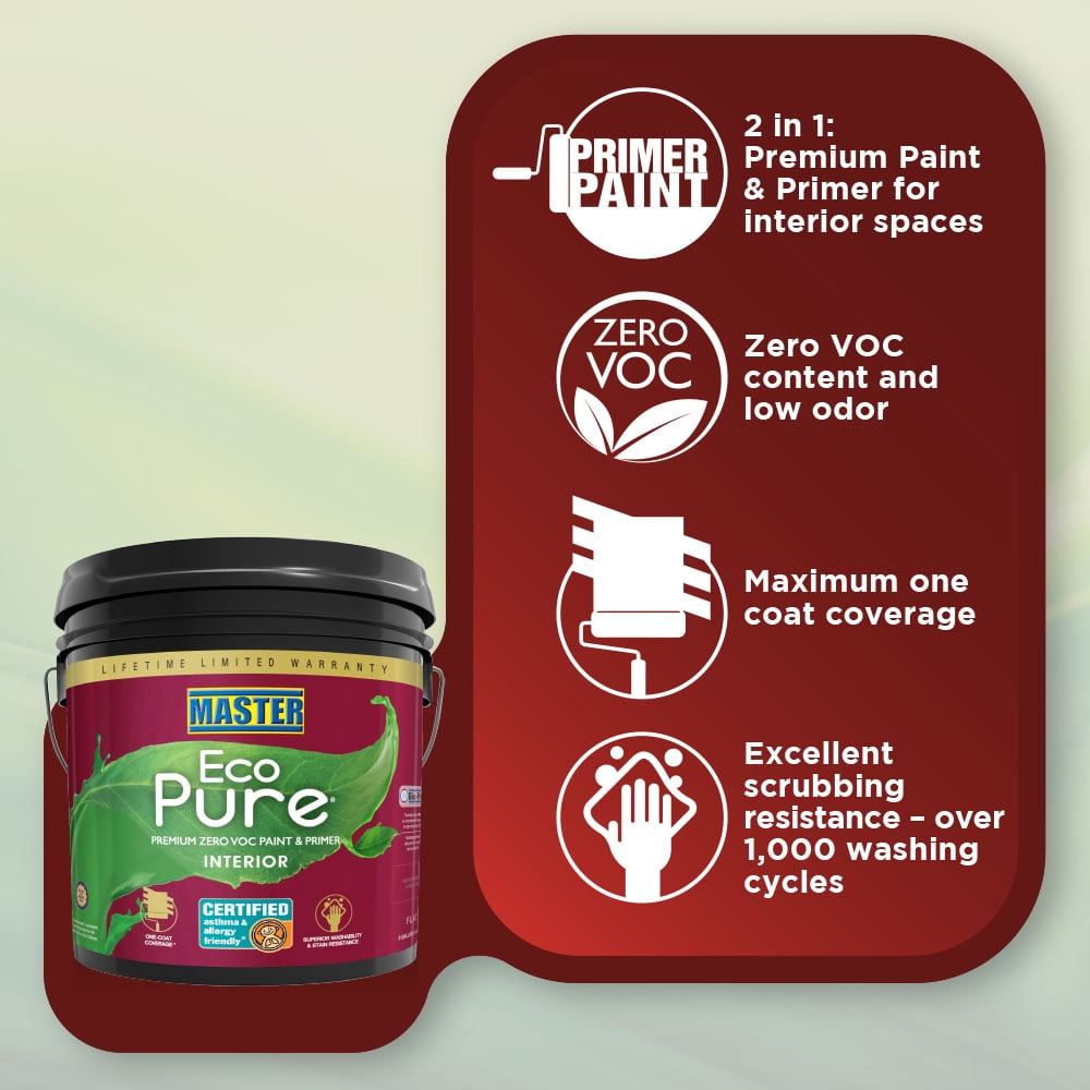 Master Eco Pure Premium Zero VOC Paint and Primer White, Flat Interior Paint, 3 Gallon