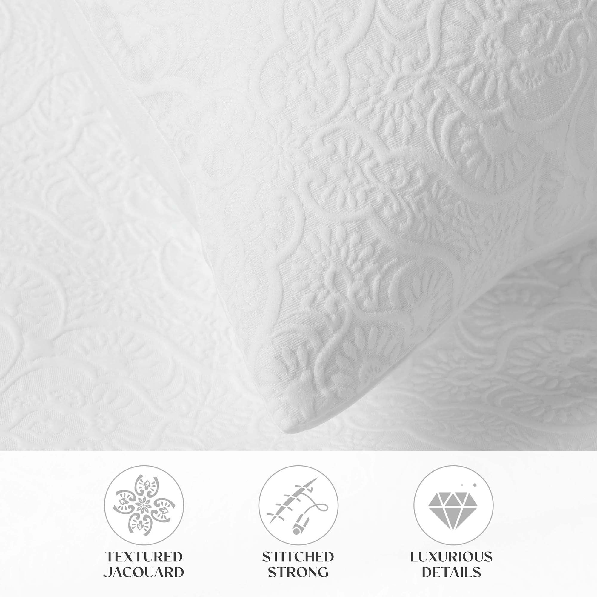 Superior Enzy Floral Matelasse Bedspread and Sham Set, 3-Piece Soft Textured Jacquard Bedspreads, Full, White