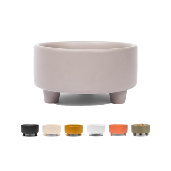 Waggo Uplift Cuenco de cerámica para perros de razas pequeñas, medianas y grandes, pesado y duradero, plato de comida y agua para mascotas, apto para lavavajillas, comedero elevado moderno (gris vinta