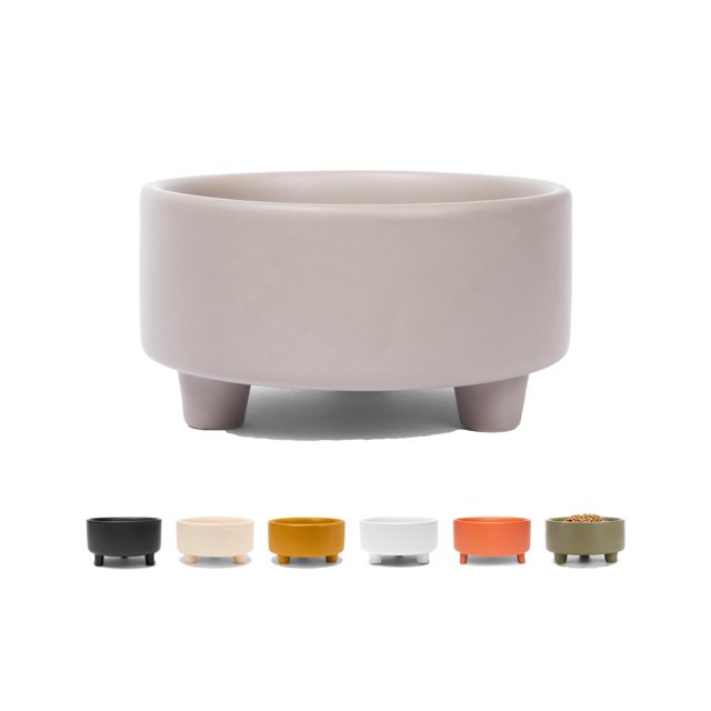 Waggo Uplift Cuenco de cerámica para perros de razas pequeñas, medianas y grandes, pesado y duradero, plato de comida y agua para mascotas, apto para lavavajillas, comedero elevado moderno (gris vinta