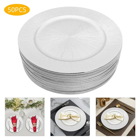 Miumaeov 50 Pack Round Charger Plates Reusable Serving Plates Western Dim Sum Plate Set edding Party Events Dinner Table Decor