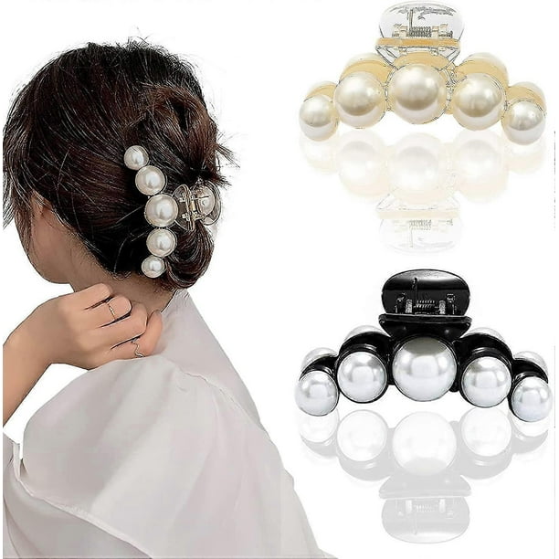 Hair Clips, 2 Pcs Pearl Claw Clips, 2.7 Inch Hair Claws For Women And Girls