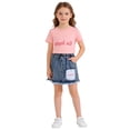 thumbnail image 2 of Xijirk Girls' 2-Piece Summer Outfit Letter Print Short Sleeve T-Shirt & Fra Yearsed Denim Skirt Set,6-7 Years, 2 of 3