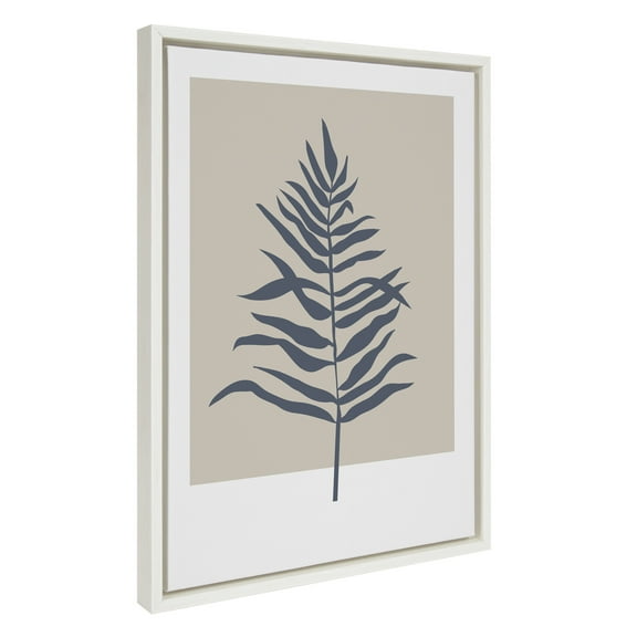 Kate and Laurel Sylvie Muted Tan and Blue Colorblock Botanical Fern Framed Canvas Wall Art by The Creative Bunch Studio, 18x24 White, Decorative Simple Plant Art for Wall