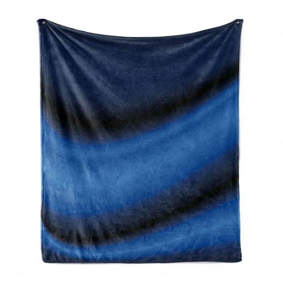 Dark Blue Soft Flannel Fleece Throw Blanket, Abstract Wavy Curvy Bold Color Bands Soft Blurred Digital Ombre, Cozy Plush for Indoor and Outdoor Use, 70" x 90", Pale Blue Dark Blue, by Ambesonne