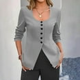 thumbnail image 2 of Wyobmus Women Twill Blazer Jacket Business Work Casual Blazers Button Down Scoop Neck Split Hem Fitted Cardigan Jackets Gray, 2 of 6