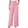 thumbnail image 2 of Bloomae Womens Wide Leg Linen Pants Summer Casual Button Decor Baggy Elastic High Waisted Palazzo Beach Vacation Slacks Trousers with Pockets Pink XL, 2 of 8