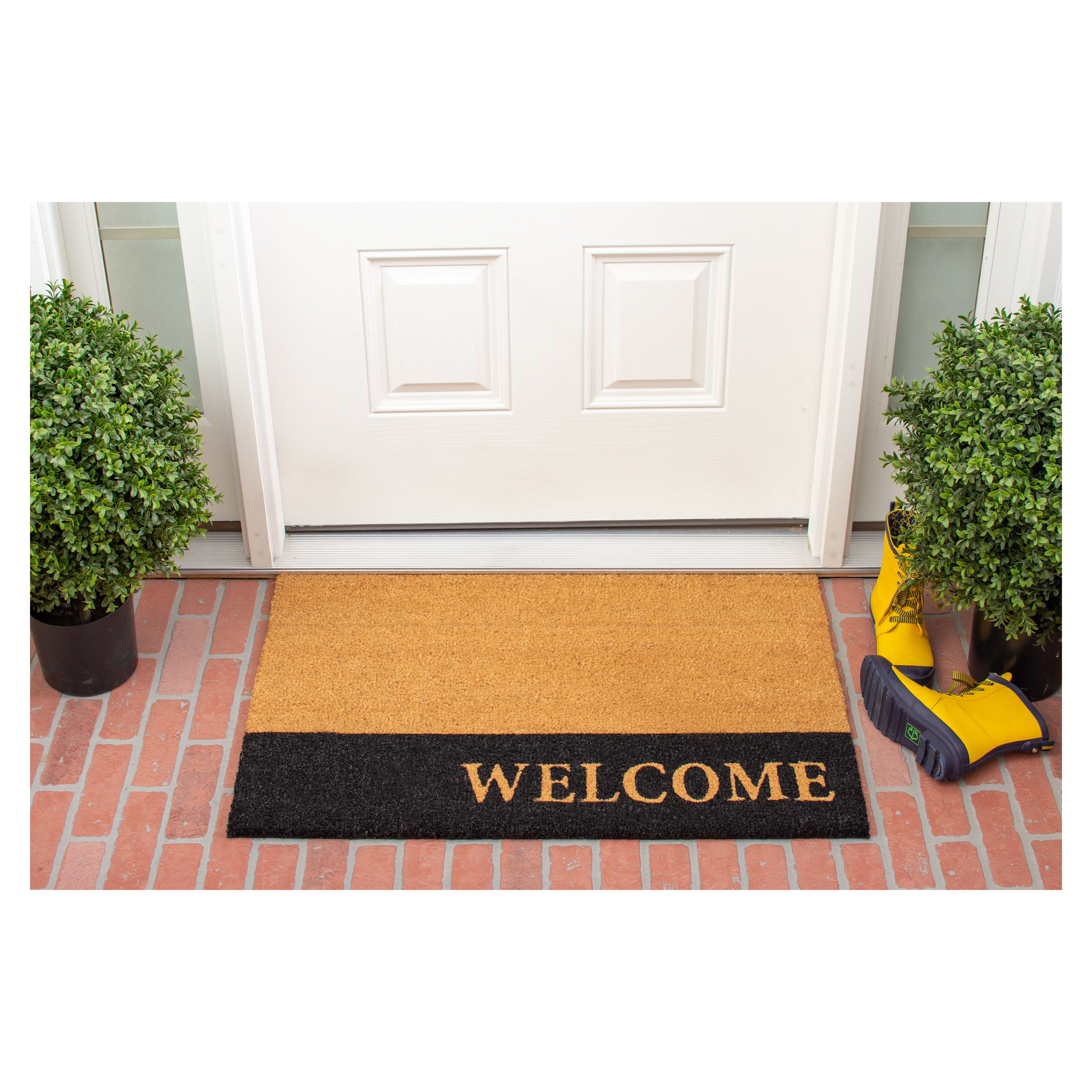 Welcome Black Stripe Doormat, 24" x 36"