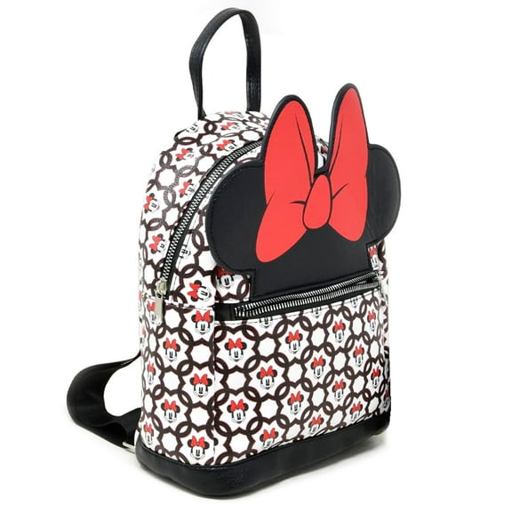 Minnie Mouse 10" Mini Deluxe Backpack with 1 Front pocket and Large Minnie Bow