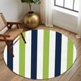 thumbnail image 3 of Green Navy Blue Striped Large Area Rugs for Bedroom Living Room, Soft Non Slip Carpet Bedside Rug, Farmhouse Stripe Art Round Floor Cover Kitchen Accent Rug 6' for Dining Room/Office, 3 of 9