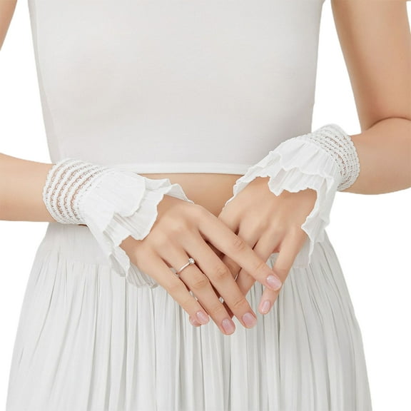 lanema Wrist Cuffs for Women Ruffle Pleated Horn Cuff Detachable Shirt Fake Sleeve Cuff