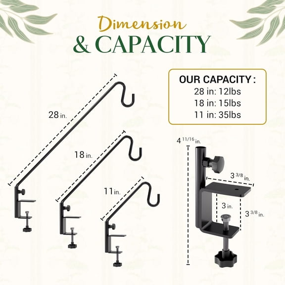TG4THT-Idzo Deck Bird Feeder Hanger for Railing, 11inch Deck Hook for Bird Feeder Pole, Durable 3 Layers Powder Coated & Sturdy 1 Piece Solid Steel Construction for Hanging Decorations, 2 Pack
