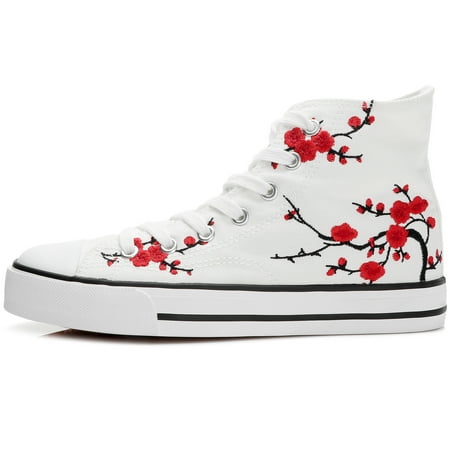 

Women‘s Floral Print High Top Canvas Shoes Round Toe Non-slip Skate Shoes Casual Sneakers