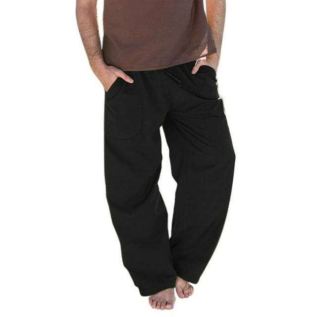 Mens Spring Summer Leisure Vacation Party Beach Hawaii Solid Color Cotton Linen Trousers