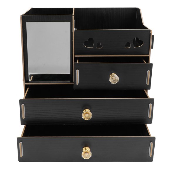 HEATSHAKING 1Pcs Desktop Cosmetics Storage Rack Black Wooden Rectangular Shape for Makeup Organizer 28 x 28 x 18cm
