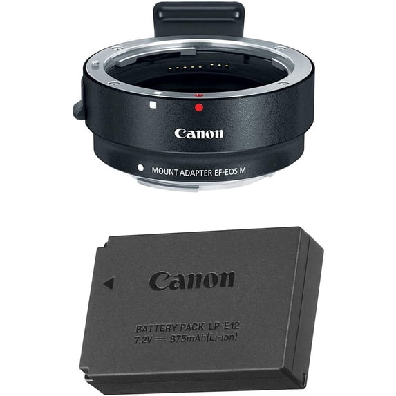 Canon EOS M Mount Adapter with Canon LP-E12 Lithium-ion Battery Pack for Canon EOS M50, M100 DSLR Cameras