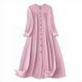 thumbnail image 2 of Stamzod Plus Size Fall Dresses for Women Solid Color Button Up Long Sleeve Dress Crewneck Casual Flowy Dresses for Women Pink XXXL, 2 of 6