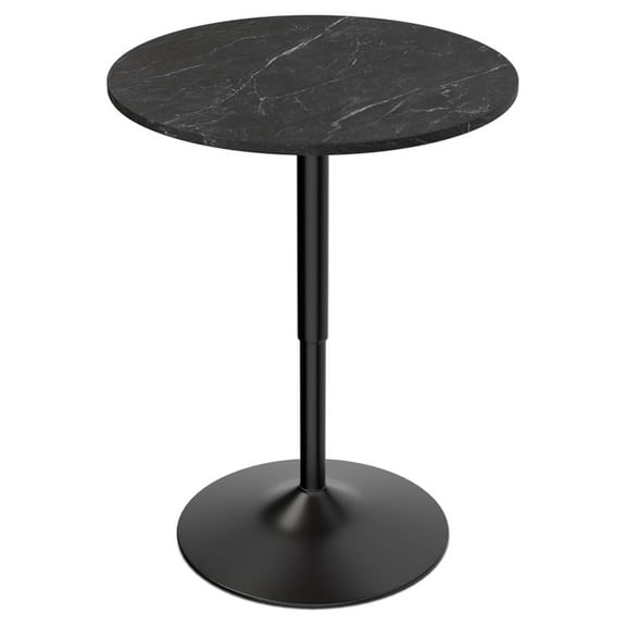 WDZS 23.5'' Round Adjustable Height Wood Bar Pub Table Adjustable Range 27.5"-36" Living Room Dining Room Bar Cocktail Table (Marble Black)