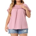 thumbnail image 2 of DARING DIVA Women's Plus Soft Tops with Swiss Dots Crew Neck  Casual Blouses L Pink, 2 of 6