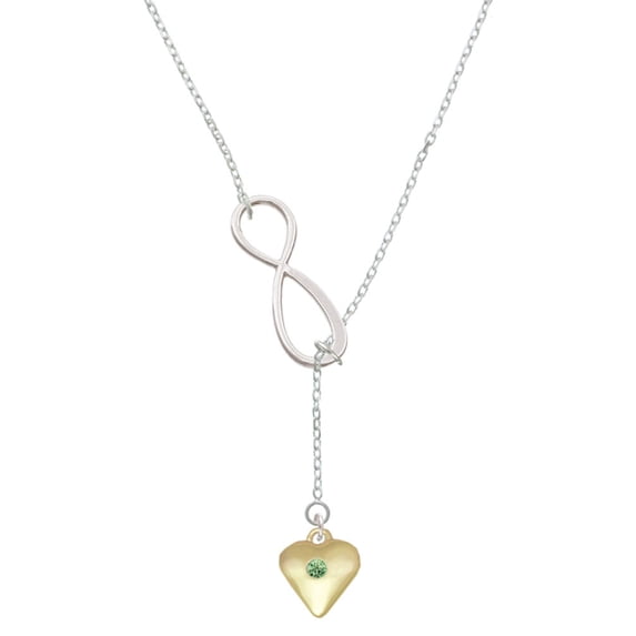 Delight Jewelry Goldtone Large August - Lime Green Crystal Heart Silver tone Elegant Infinity Lariat Necklace