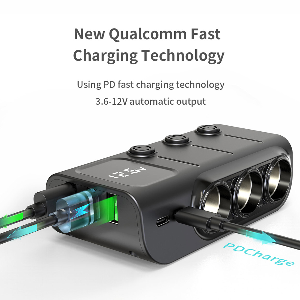 SIMR 3-Socket Car Charger with USB and USB-C Ports photo 4