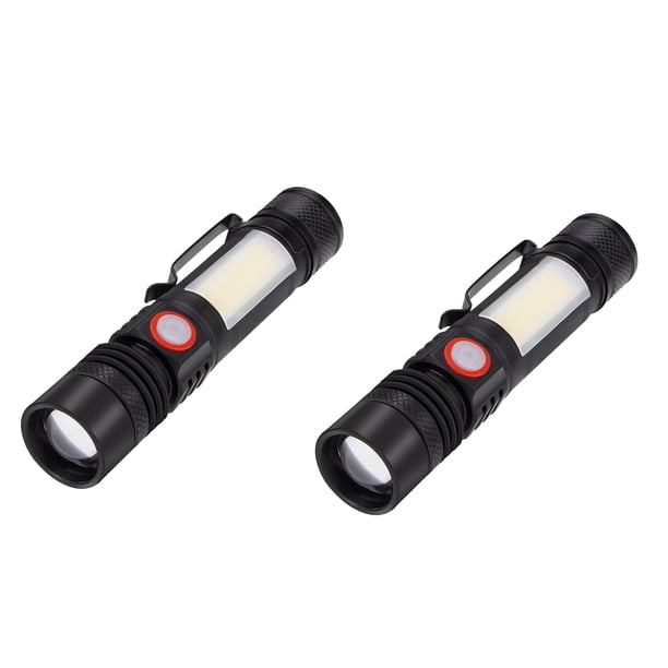 2X Linterna LED Linterna Impermeable Linterna Magnética Zoom T6 + Linterna COB con Clip Luz de Mano Portátil Batería 18650