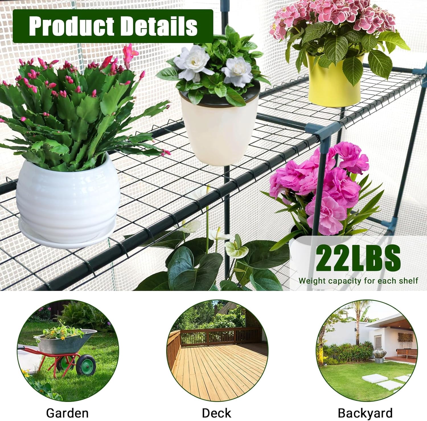 Greenhouse for Outdoors,Walk in 3-Tier 6 Shelves Green House w/ Roll-Up Zippered Door Anchors and Ropes,Waterproof & UV Protected Plant Garden Hot House for Garden Patio Backyard