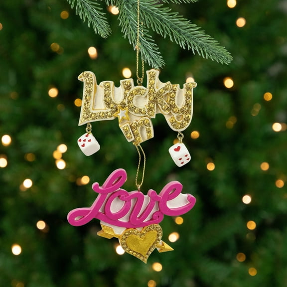 Kurt Adler 4.5" Pink and Yellow Lucky in Love Las Vegas Dice Christmas Ornament