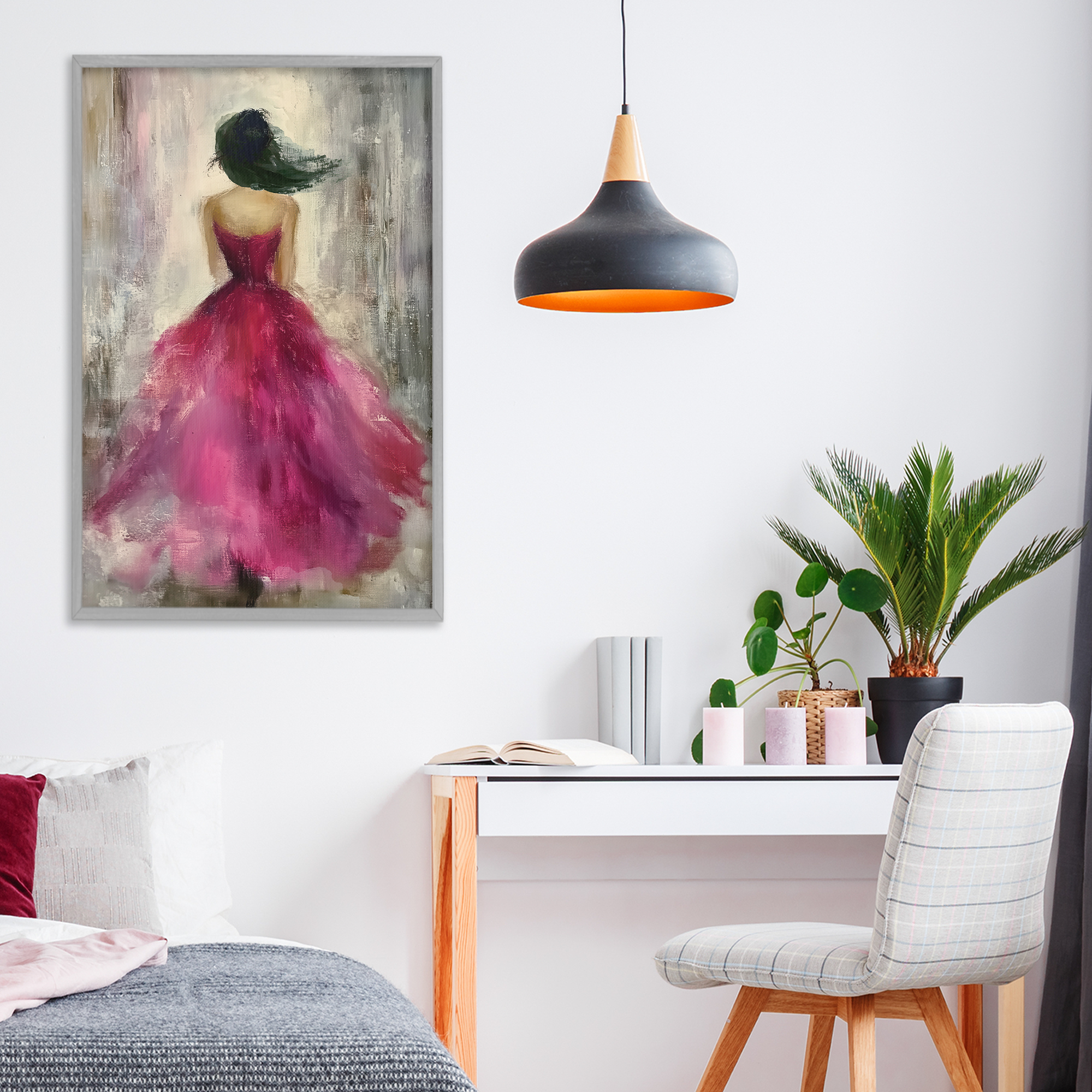After Midnight Girl in Gown Gray Framed Giclee Art, design by Annabelle Hall
