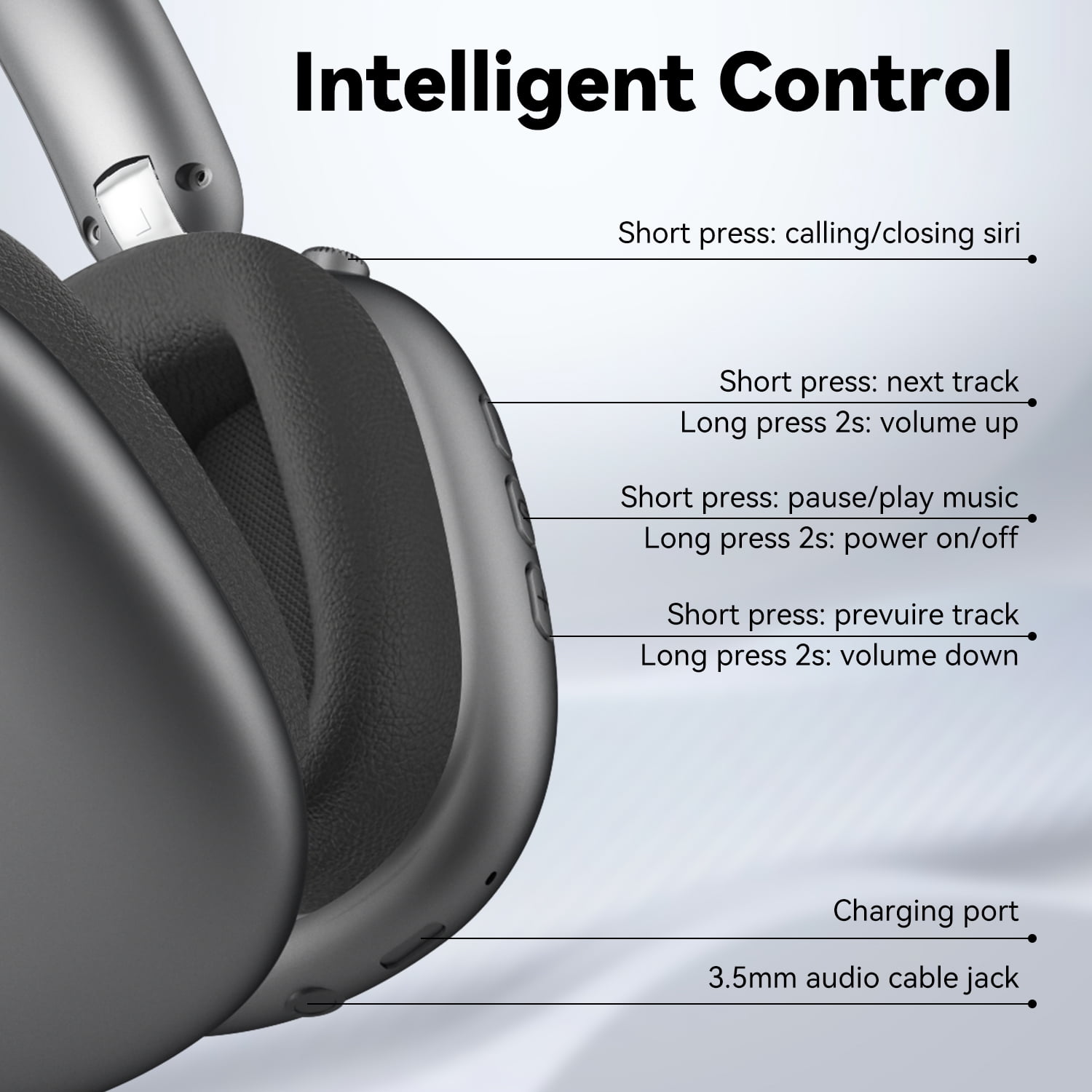 GASYESOY Y01 Bluetooth Headphones Wireless over Ear Noise Cancelling Headphones,36H Playtime Hi-Res Audio Foldable Lightweight for Travel, Home Office, Sport Gray