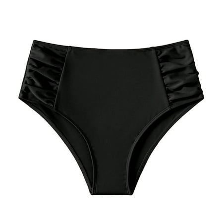 Arnsht Women s High Waisted Bikini Bottom Tummy Control Ruched Bathing Suit Solid Soft Comfortable Breathable Swim Bottom Black XL