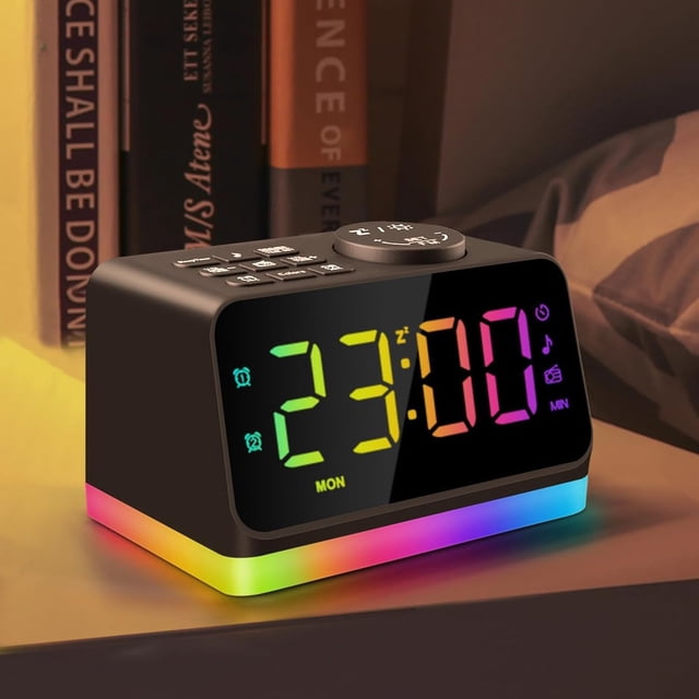 Reloj despertador JALL con radio FM digital para dormitorio, 8 colores, luz nocturna