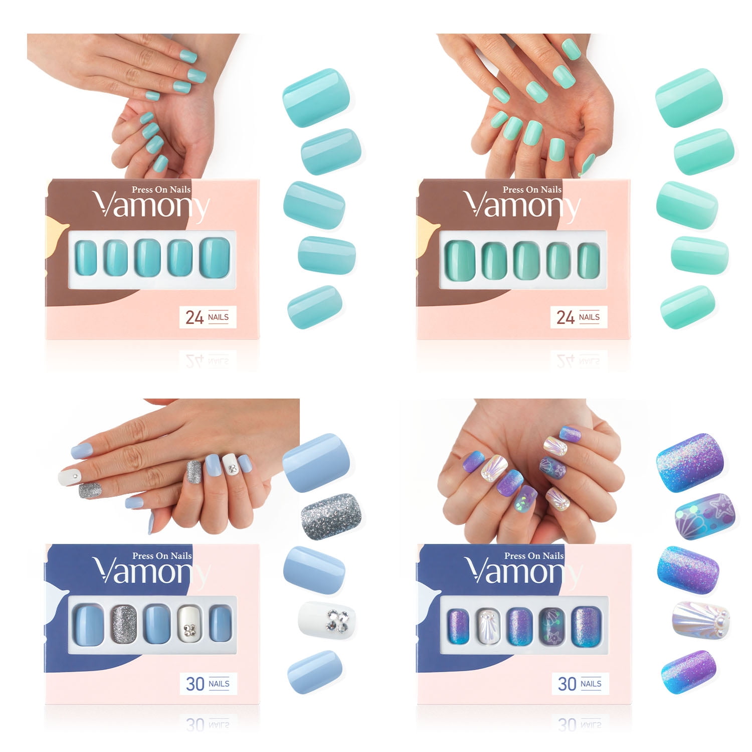 Vamony Press on Nails Short, 108 Pcs Square Fake Nails, Presson Full