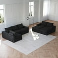 thumbnail image 5 of Corduroy Cloud Sectional Sofa with Chaise, L-Shaped Modern Upholstered Sectional Sofa with Three pillows, Corduroy Sectional Sofa for Living Room and Bedroom, No Assembly Required (Black), 5 of 11