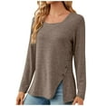 thumbnail image 1 of BLVB Womens Long Sleeve Square Neck Tshirts Solid Color Button Side Slit Fall Basic Work Blouses Tunic Tops Coffee, 1 of 7