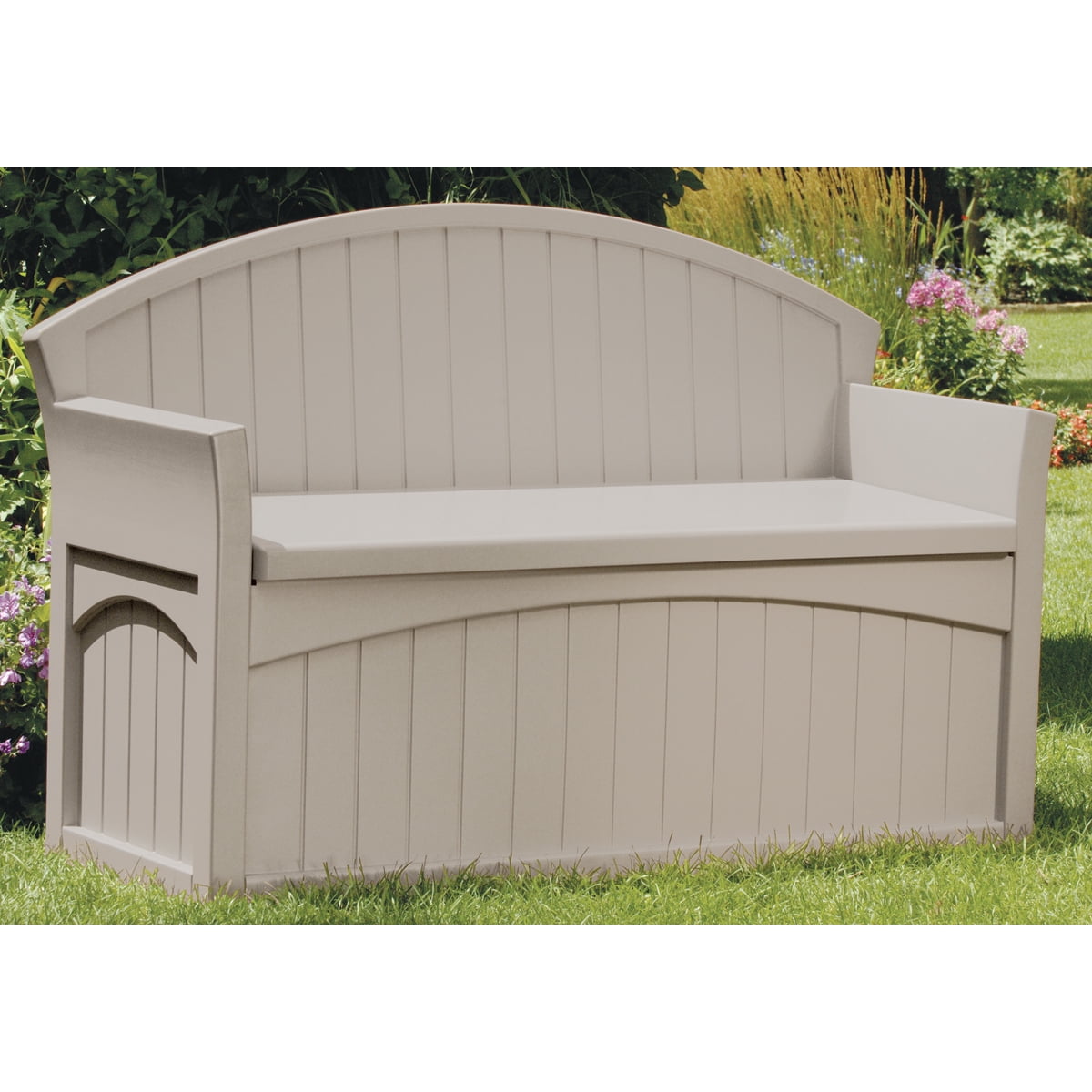 Suncast Pb6700 34 5 H X 54 75 W 21 D Light Taupe Storage Patio Suncast Pb6700 34 5 H X 54 75 W 21 D Light Taupe Storage Patio Bench Com