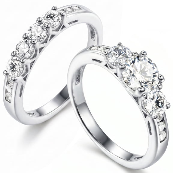 CZXHGJ 2 Ct Three Stone Cubic Zirconia Bridal Ring Set for Women, 925 Sterling Silver Engagement Ring Set