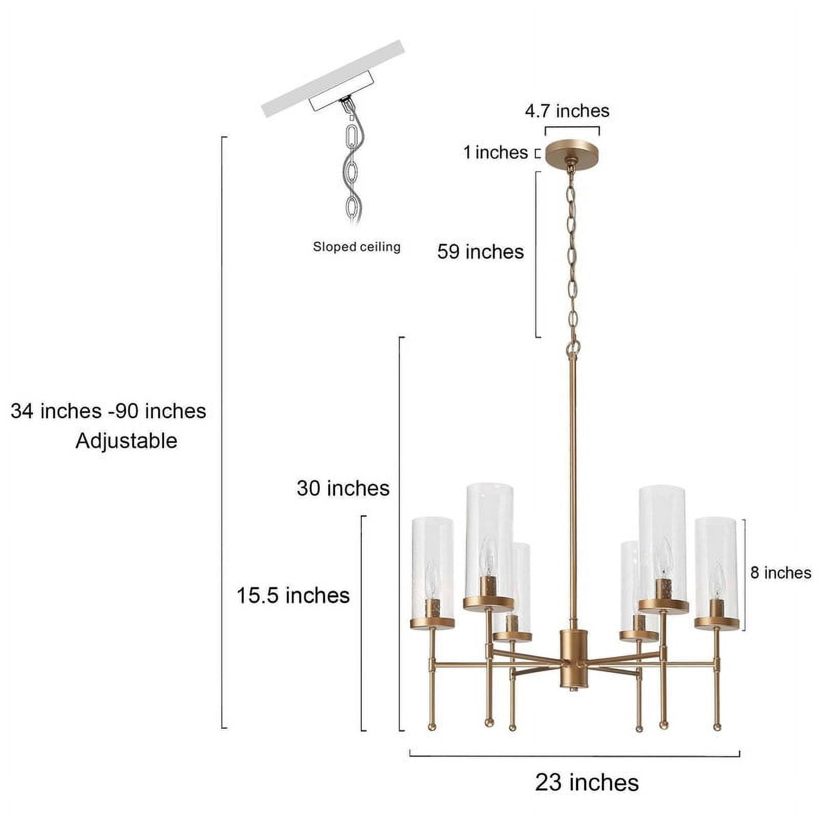 LNC 6-Light Matte Gold Cylinder Chandelier with Seeded Glass for Kitchen Island