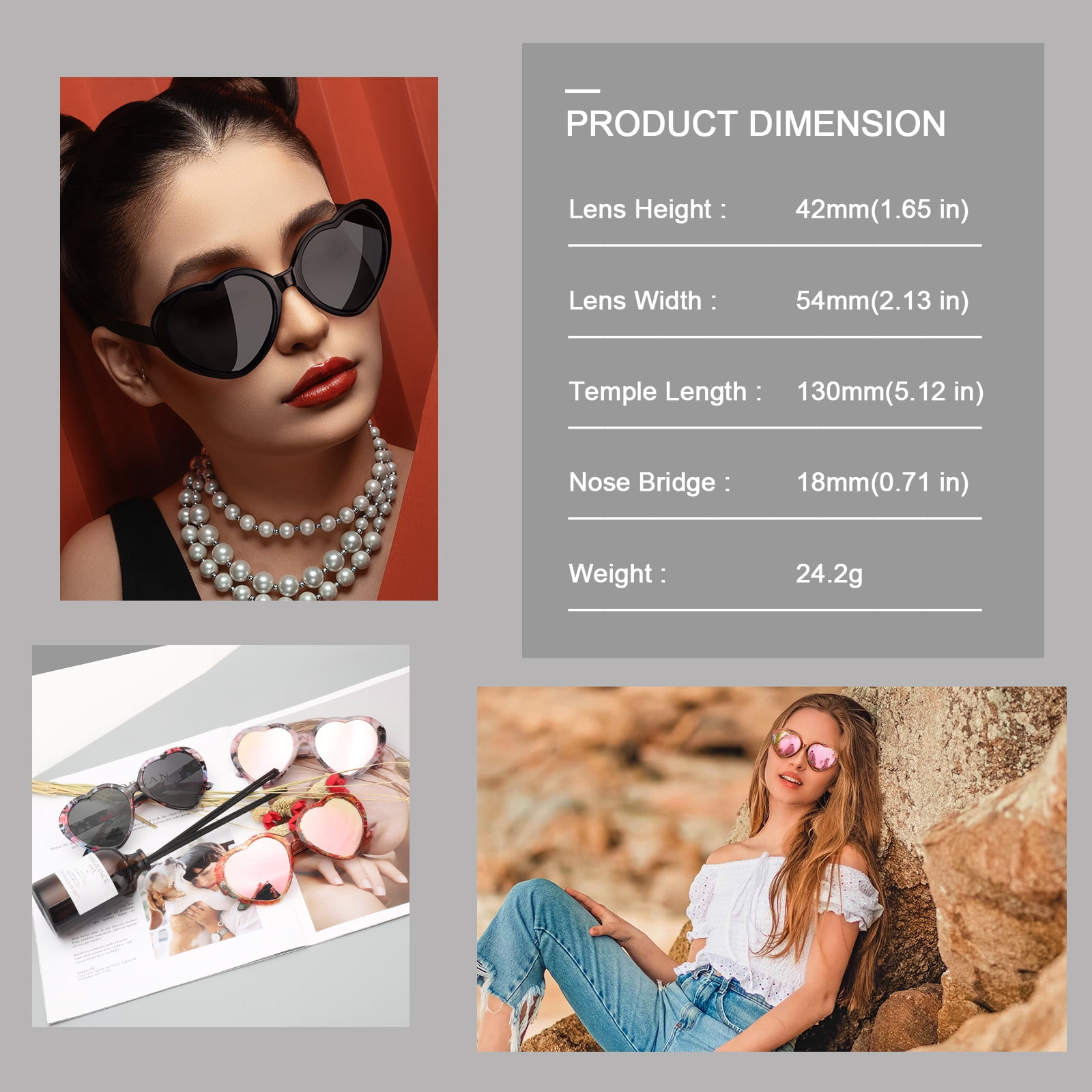 LVIOE Heart Sunglasses for Women, Polarized Heart Shaped Sunglasses with UV Protection Heart Style Retro Glasses for Shopping