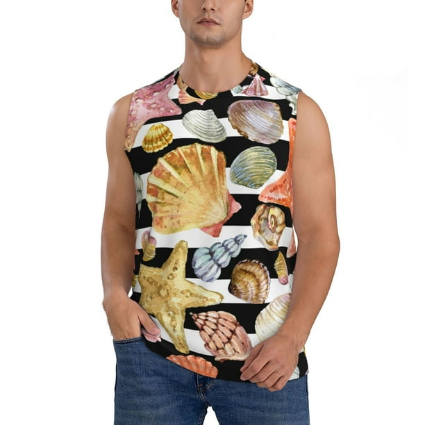 Fotbe Sea Shell Men's Camiseta sin Mangas Estampada para Hombres, Playera Casual para Gimnasio, Entrenamiento, Playa-Large