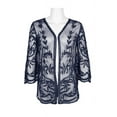 thumbnail image 4 of Women's Nina Leonard Floral Embroidered Mesh Long Bolero Color: Nina Red Size: MEDIUM, 4 of 10