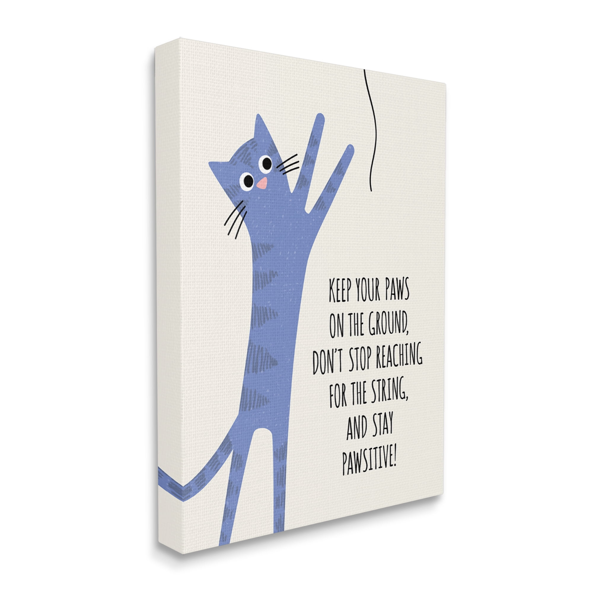 Stupell Industries Stay Pawsitive Cartoon Cat Playing Positivity Sentiment Graphic Art Gallery Wrapped Canvas Print Wall Art, Design by Jennifer Wambach