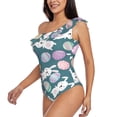 thumbnail image 2 of Wukai Cute Rabbit Easter Chic One Shoulder Swimwear with Ruffle Design and Tummy Control Skirt: Fashionable, Supportive, Comfortable for Beach-Small, 2 of 7