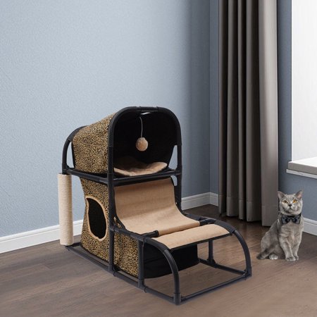 Miumaeov Cat House Activity Center Cat Furniture Play and Rest House +Scratching Post Cat Climbing Frame Playing Condo House Oxford Fabric Pet Furniture 15.7*31.5*27.5in