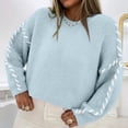 thumbnail image 3 of Ladies' Color Blocking Loose Casual Round Neck Knitted Sweater Long Sleeved Sweater Top for Fall Winter Statement Looks,Mint Green,XL, 3 of 6