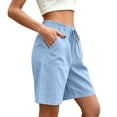 thumbnail image 4 of Nmnitkp Shorts for Women High Waisted Linen-Look Drawstring Shorts, Elastic Waist Casual Summer Shorts, Loose Fit Solid Color with Pockets for Daily & Beach Wear Light Blue,M, 4 of 6