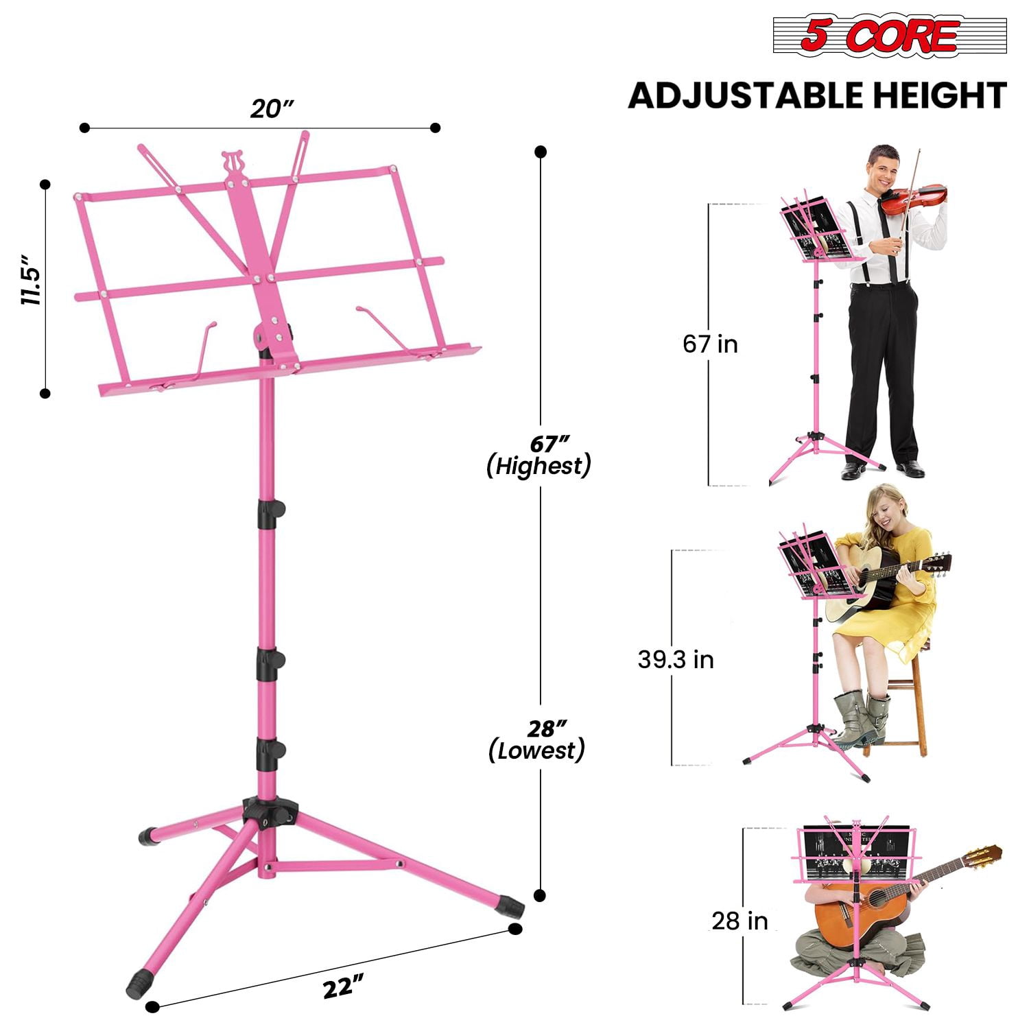 5Core Music Stand For Sheet Music Portable Tripod Adjustable Folding Note Holder